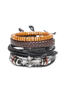 Alvaro Castagnino Men Set of 4 Multicoloured Leather Wraparound Bracelets