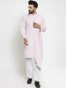 TREEMODA Men Pink & White Solid Kurta with Pyjamas