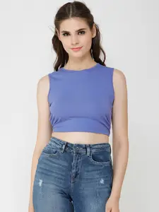 Cation Women Blue Solid Styled Back Top