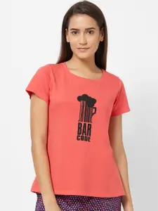 Soie Women Red Printed Lounge T-shirts
