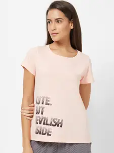 Soie Women Cream-Coloured Printed Lounge T-shirt NT-120APRICOT