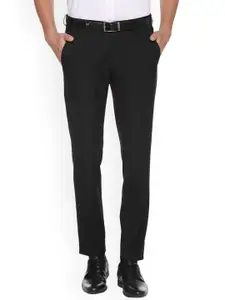 Louis Philippe Men Black Slim Fit Solid Formal Trousers