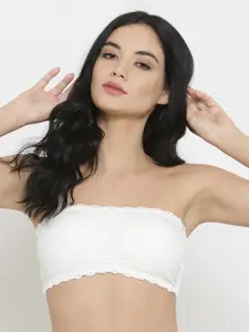 Laceandme White Solid Non-Wired Lightly Padded Bandeau Bra 4299