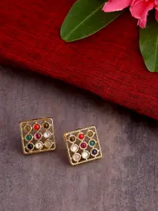 Studio Voylla Women Gold-Toned Brass-Plated Handcrafted Square Studs