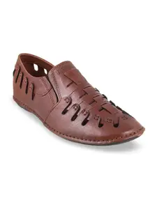 Metro Men Tan Brown Leather Shoe-Style Sandals