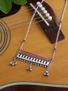 Voylla Brass Silver-Plated Oxidised Necklace