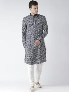 KISAH Men Blue & White Printed Kurta with Churidar
