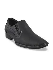 Metro Men Black Solid Leather Formal Slip-On Shoes