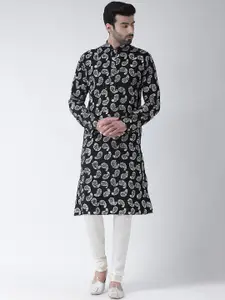 KISAH Men Black & White Printed Kurta with Churidar