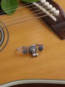 Voylla Women Oxidised Silver-Plated Dual Finger Ring