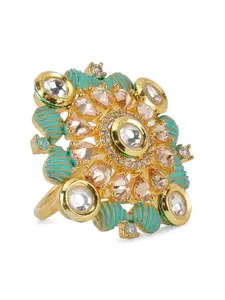 ANIKAS CREATION Women Gold-Plated American Diamond Studded With Kundan Finger Ring