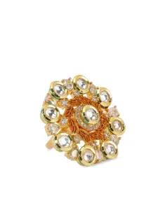 ANIKAS CREATION Women Gold-Plated & White American Diamond Studded With Kundan Finger Ring