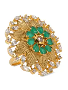 ANIKAS CREATION Women Gold-Plated & Green American Diamond Studded With Kundan Finger Ring
