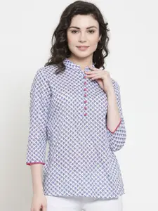 Purple State Women White Printed Shirt Style Top