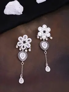 Voylla Silver-Plated & White Floral Drop Earrings