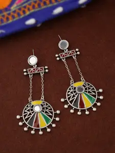 Voylla Silver-Plated & Yellow Circular Drop Earrings