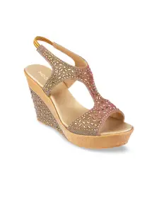 Mochi Women Gold-Toned Solid Sandals