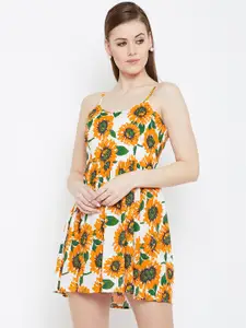 Berrylush Women Yellow & White Floral Print Fit and Flare Dress