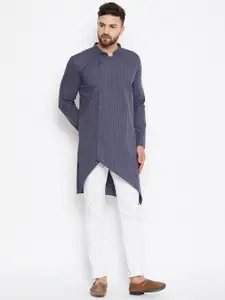 even Men Blue Striped Straight Kurta