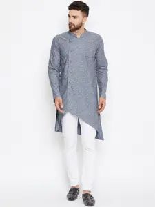 even Men Grey Printed Straight Asymmetric Kurta