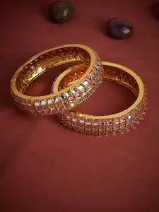 PANASH Set of 2 Gold-Plated Kundan Studded Handcrafted Bangles