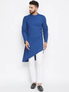 even Men Blue Woven Design Asymmetric Straight Kurta