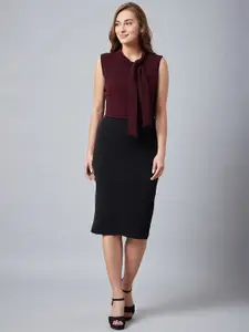 Athena Women Burgundy & Black Sheath Dress