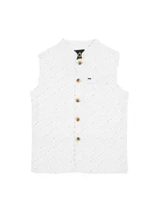 Gini and Jony Boys White Printed Pure Cotton Nehru Jacket