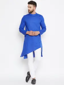 even Men Blue Solid Straight Asymmetric Kurta