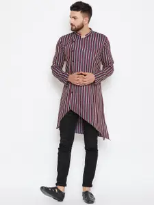 even Men Maroon & Navy Blue Striped Straight Kurta