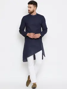 even Men Navy Blue Solid Asymmetric Straight Kurta