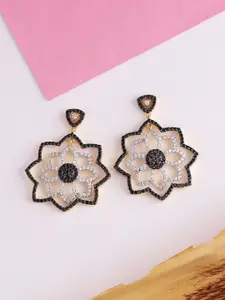 Voylla Gold-Toned & Black Handcrafted Floral Drop Earrings