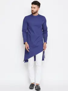 even Men Blue Solid Asymmetric Straight Kurta
