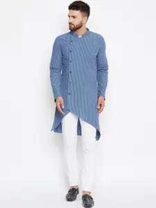 even Men Blue Striped Asymmetric Straight Kurta