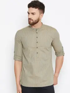 even Men Green Striped Straight Kurta