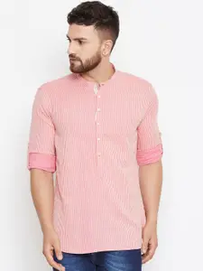 even Men Pink & Off-White Striped Straight Kurta