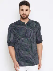 even Men Blue Striped Straight Kurta