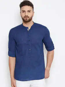even Men Navy Blue Woven Design Straight Kurta