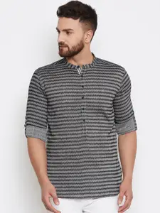 even Men Grey Striped Straight Kurta