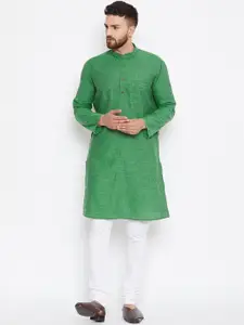 even Men Green & White Solid Kurta with Churidar