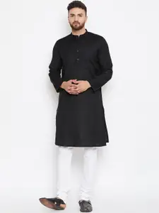 even Men Black & White Self Design Kurta with Churidar