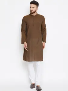 even Men Brown & White Solid Kurta with Churidar