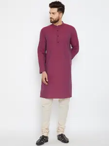 even Men Maroon Solid Kurta with Churidar