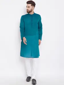 even Men Green Solid Kurta with Pyjamas