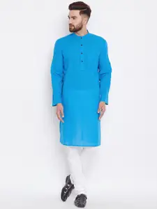 even Men Blue Solid Kurta with Churidar
