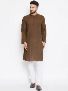 even Men Brown Solid Straight Kurta