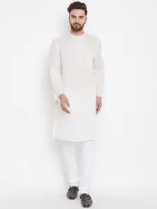 even Men Cream-Coloured Solid Kurta with Churidar
