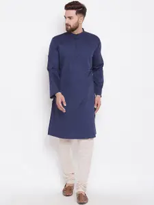 even Men Blue Solid Kurta with Churidar