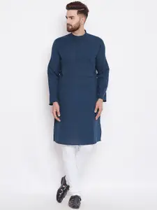 even Men Blue Solid Kurta with Churidar