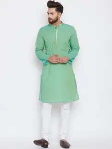 even Men Green & White Solid Kurta with Pyjamas
